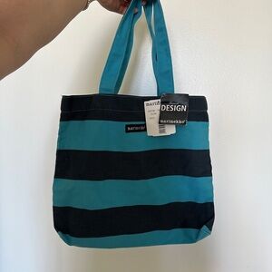 Marimekko Blue and Black Striped Tote Bag